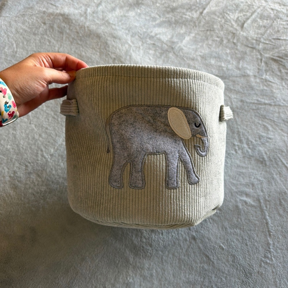 Elephant Fabric Storage Basket Bin Nursery Toy Organizer Neutral Gray - G0000